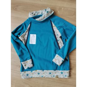   Türkizkék gomba mintás A-vonalú szoptatós pulóver gallérral - L