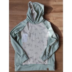   Kutyusos és menta színű cipzáros szoptatós pulóver kapucnival - L