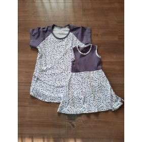   Levendula mintás anya-lánya szett (póló és ruha), anyukának szoptatós megoldással (M, 98-as méret)